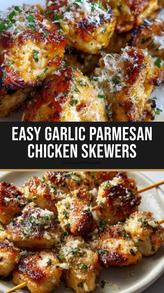 A handheld smartphone photo of Air Fryer Garlic Parmesan Chicken skewers resting on a simple plate, heavily coated in glossy butter and dusted with white parmesan cheese and parsley.