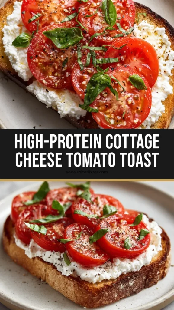 The Ultimate Fresh Tomato and Cottage Cheese Toast 4 A thick slice of golden-brown sourdough bread topped with creamy cottage cheese, juicy red tomatoes, basil, and flaky sea salt. (Cottage Cheese Toast)