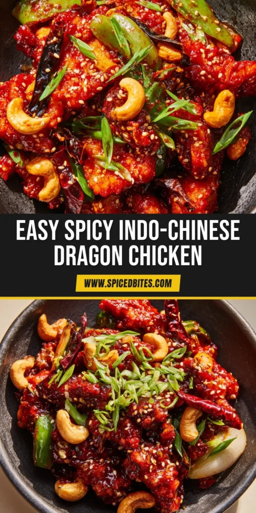 The Ultimate Crispy & Spicy Dragon Chicken Recipe 4 A rustic matte black ceramic bowl filled with Dragon Chicken, featuring crispy fried chicken strips in a deep red sauce, garnished with cashews and scallions.