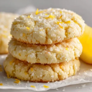 Thick & Soft-Baked Lemon Sugar Cookies 3 A fresh wedge of yellow lemon resting next to a stack of thick lemon sugar cookies completely encrusted with coarse white sugar.
