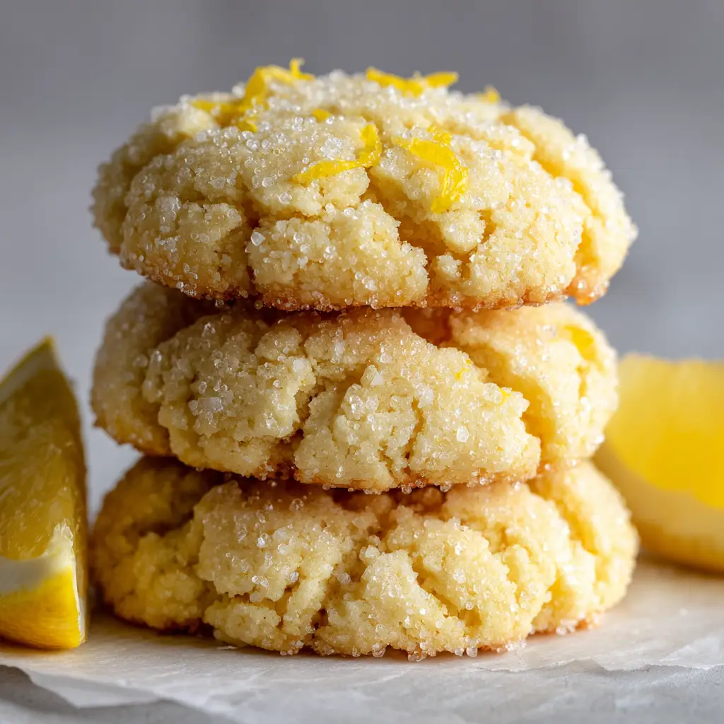 Thick & Soft-Baked Lemon Sugar Cookies 1 Pale golden-yellow crumb of a soft-baked lemon sugar cookie on white parchment paper in soft natural daylight.