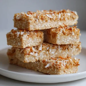 Easy No-Bake Homemade Coconut Protein Bars 4 Close-up of a cleanly sliced homemade coconut protein bar showing the moist, dense interior and golden-brown coconut topping.