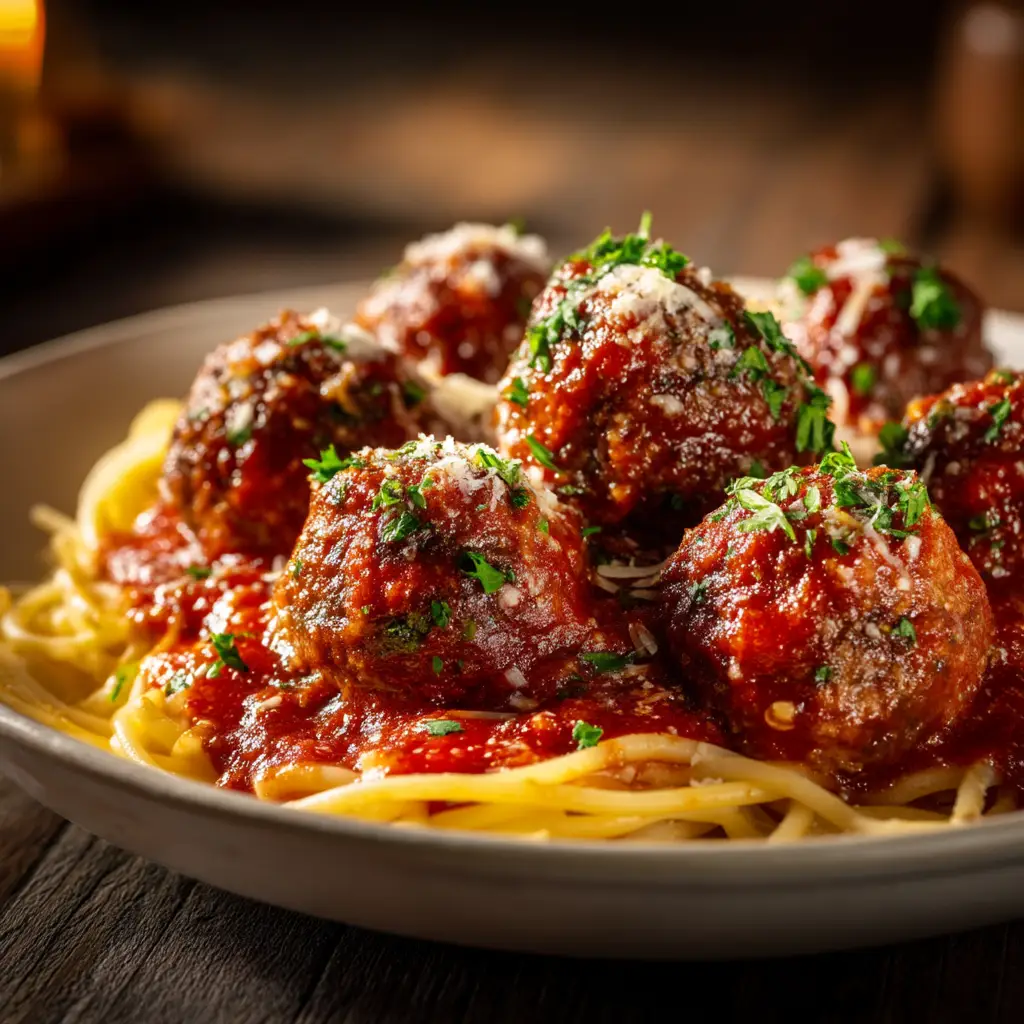 Italian Meatball Recipe: How to Make the Juiciest, Most Flavorful Meatballs 1 A plate of spaghetti topped with juicy meatballs from our authentic Italian meatball recipe, garnished with fresh basil and grated Parmesan cheese.