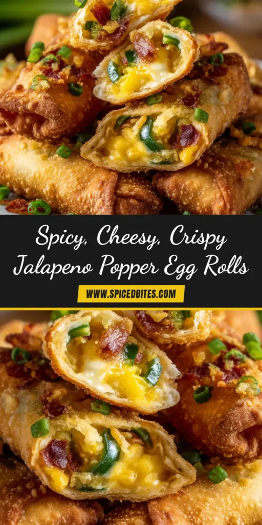 Jalapeno Popper Egg Rolls: The Ultimate Crispy Appetizer 4 A stack of crispy, golden-brown jalapeno popper egg rolls on a platter, ready to be served as the perfect party appetizer.