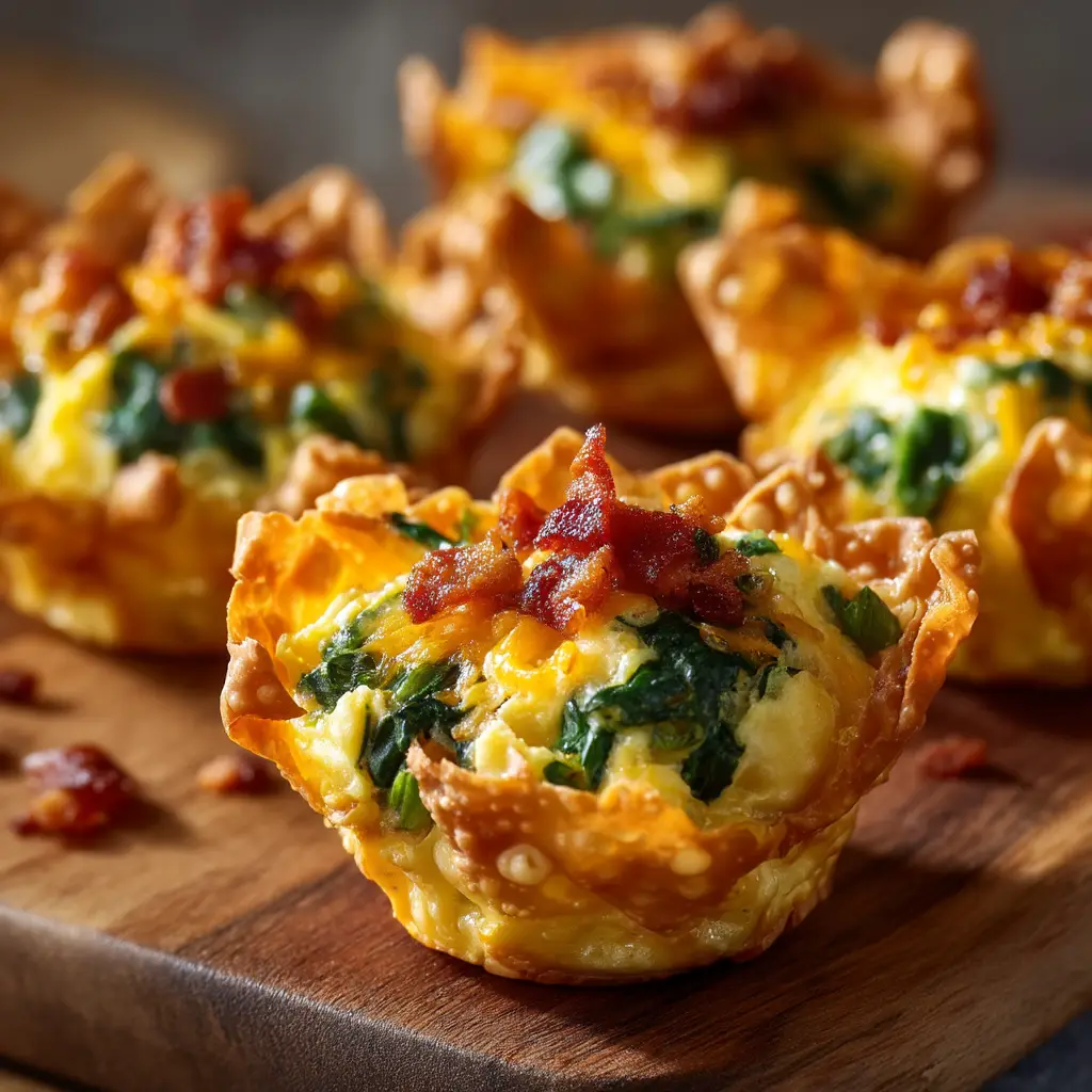 Egg Bite Cups: The Ultimate Meal-Prep Breakfast 1 The process of filling crispy wonton wrappers with the egg and sausage mixture before baking the egg bite cups.