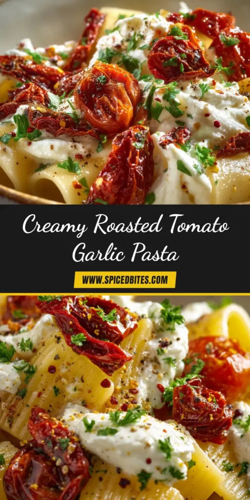 Roasted Tomato and Garlic Ricotta Pasta: The Ultimate Creamy Delight 3 A beautiful overhead shot of Roasted Tomato and Garlic Ricotta Pasta in a white bowl, garnished with fresh basil. The creamy pink sauce coats every piece of rigatoni.