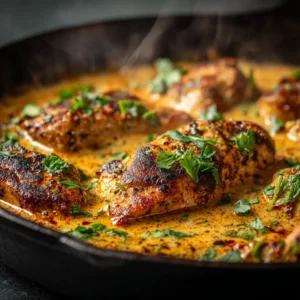 Cowboy Butter Chicken: A Creamy, Flavor-Packed Skillet Dinner 4 A close-up view of a perfectly seared chicken breast coated in a creamy cowboy butter sauce, ready to be served.