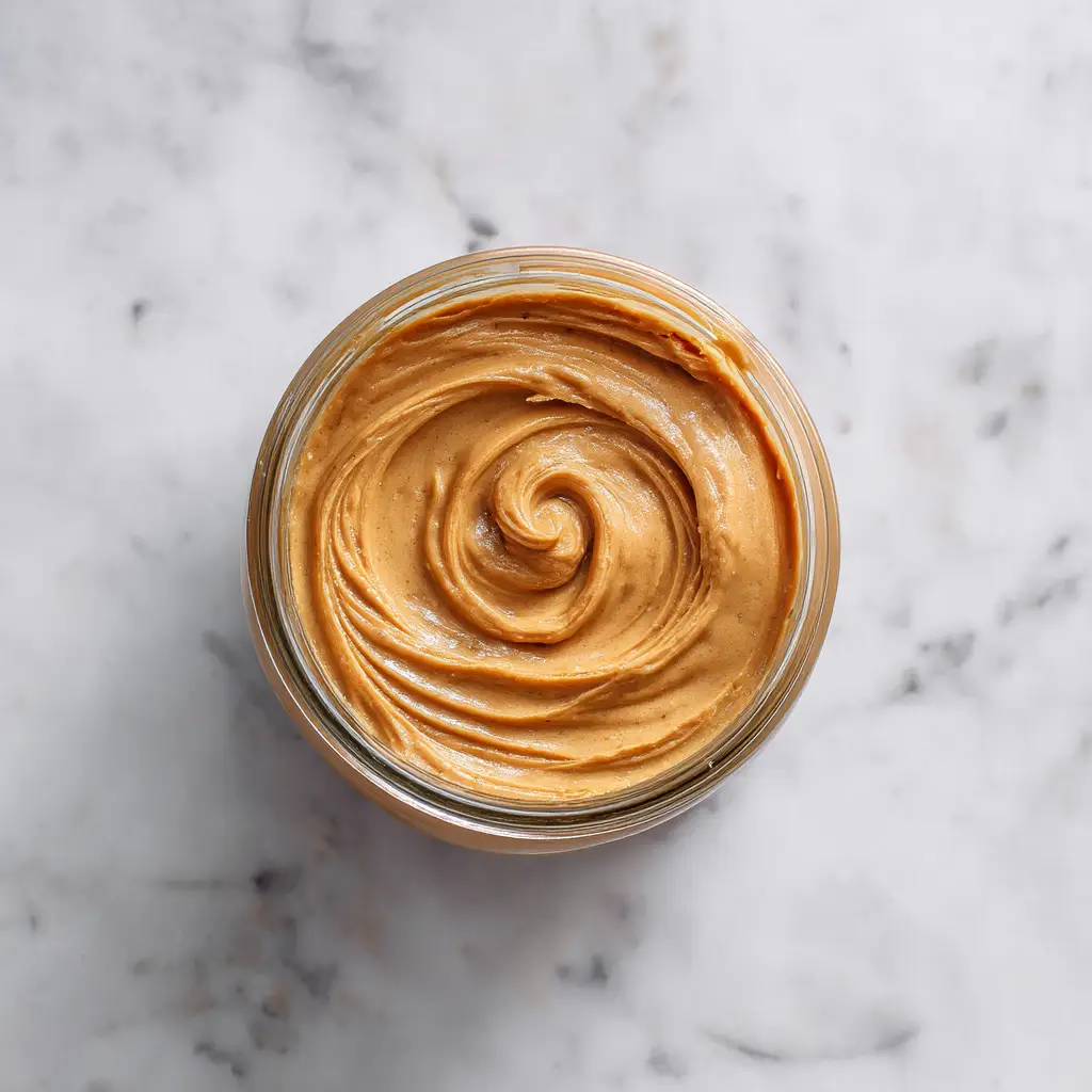 Biscoff Cookie Butter Recipe (Easy & Creamy) 1 A spoonful of homemade Biscoff cookie butter being lifted from a jar, highlighting its perfectly spreadable consistency.