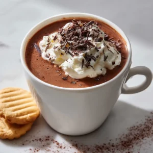European Hot Chocolate: The Ultimate Guide to Rich, Thick Sipping Chocolate 4 A close-up of a mug of thick European hot chocolate, showing its rich, velvety texture as it's poured from a small pitcher.