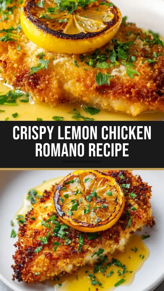 Lemon Chicken Romano: The Ultimate Crispy & Zesty Recipe 4 A close up shot of a perfectly cooked Lemon Chicken Romano on a white plate, ready to be pinned.