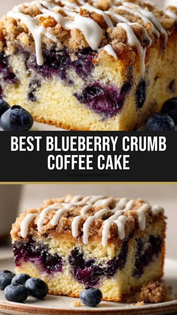 A delectable pin-style image of the ultimate Blueberry Coffee Cake recipe, featuring a moist crumb, chunky streusel, and bursting blueberries.