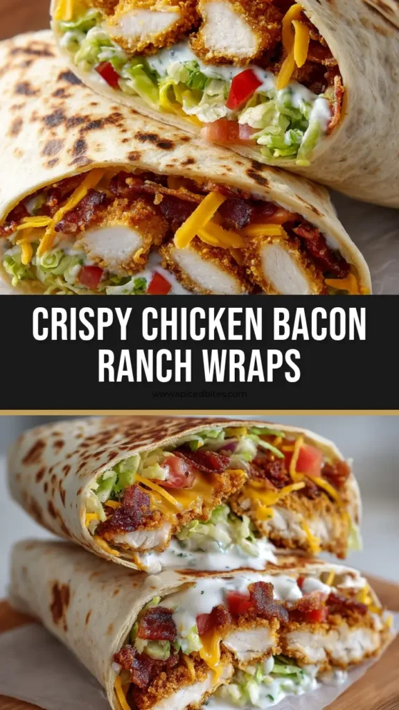 The Ultimate Chicken Bacon Ranch Wrap (Crispy & Cheesy) 4 A perfectly made Chicken Bacon Ranch Wrap sliced diagonally and placed on parchment paper, showing the crispy chicken, bacon, and fresh fillings.