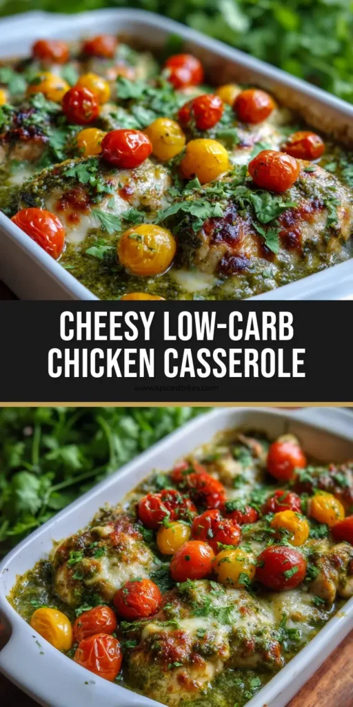 Salsa Verde Chicken Casserole with Blistered Tomatoes and Melted Mozzarella 4 A close-up shot of a Salsa Verde Chicken Casserole in a white dish with blistered tomatoes and melted cheese.