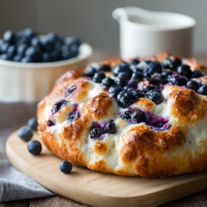 Cottage Cheese Cloud Bread with Fresh Blueberries: A High-Protein, Spongy Masterpiece 3 Close-up of Cottage Cheese Cloud Bread showing the bubbly golden-brown crust and purple blueberry stains.