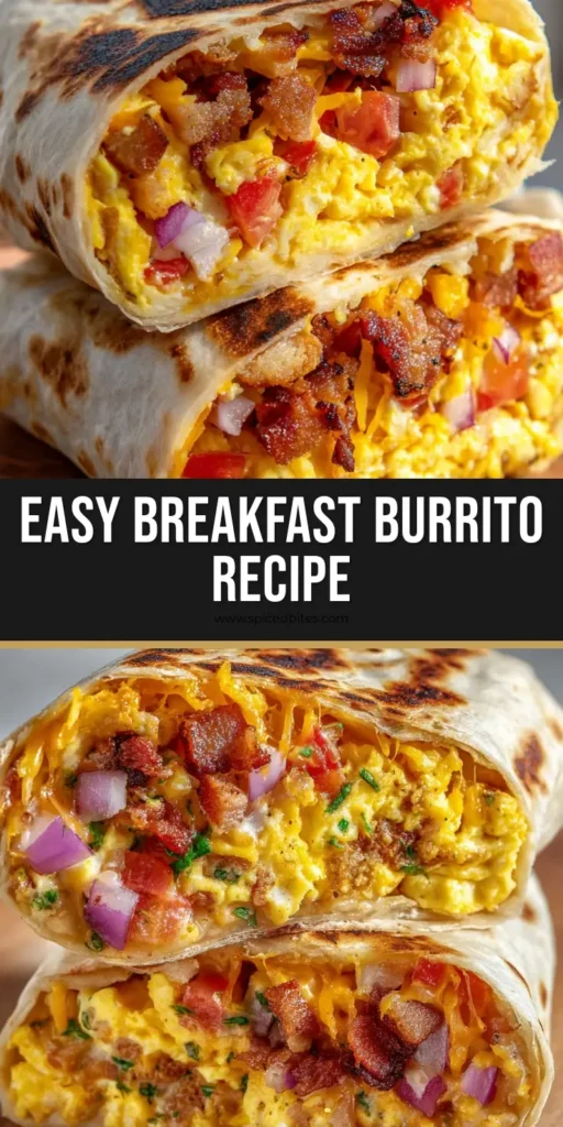 Breakfast Burrito Recipe: The Ultimate Guide to Crispy, Fluffy Perfection 4 A stack of two breakfast burrito halves showing fluffy yellow eggs, melted cheddar, crispy bacon chunks, and diced tomatoes. (Breakfast Burrito Recipe)