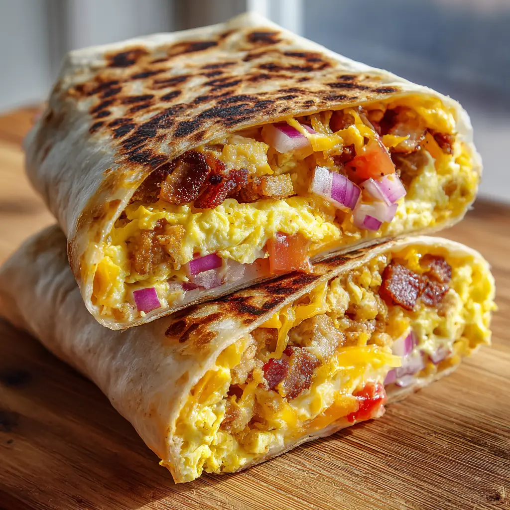 Breakfast Burrito Recipe: The Ultimate Guide to Crispy, Fluffy Perfection 1 A handheld breakfast burrito featuring golden-brown charred spots on a flour tortilla.