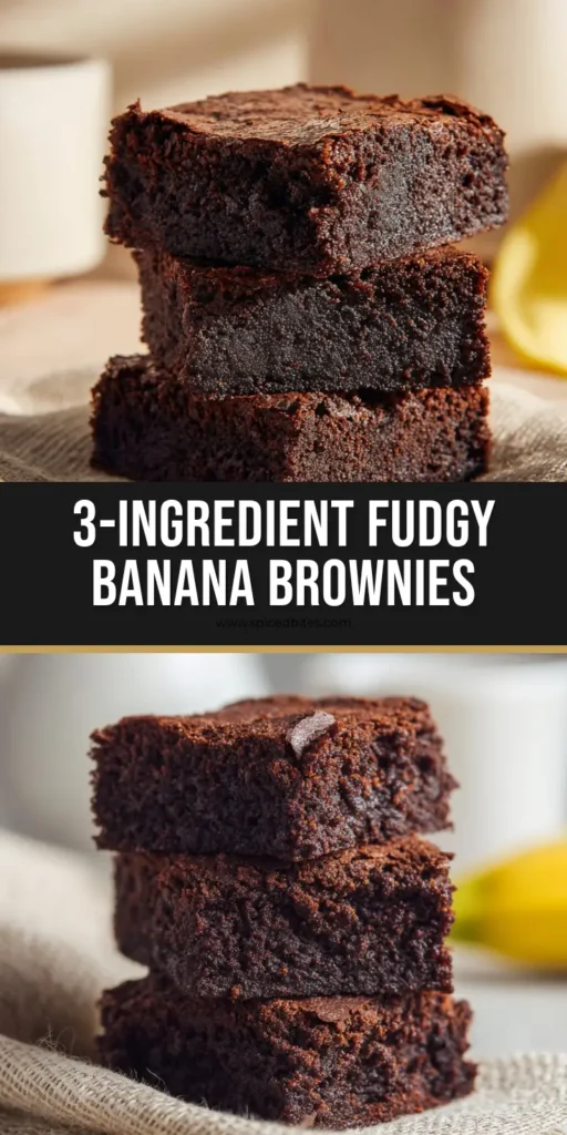 3 Ingredient Banana Brownies: The Ultimate Fudgy Flourless Masterpiece 4 A vertical stack of three perfectly square 3 ingredient banana brownies with a fudgy texture on a beige napkin.