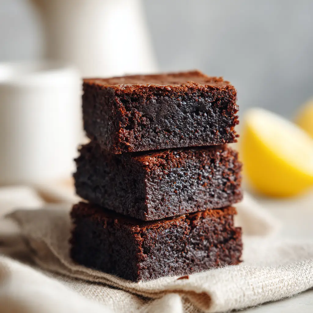 3 Ingredient Banana Brownies: The Ultimate Fudgy Flourless Masterpiece 1 Top view of square banana brownies showing the slightly crinkly, matte top surface.