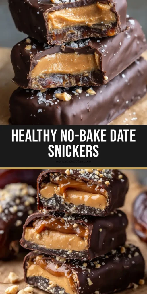 Date Snickers: The Ultimate 5-Ingredient Healthy Candy Bar Hack 4 A stack of homemade Date Snickers on brown parchment paper with a glossy chocolate coating and peanut toppings.