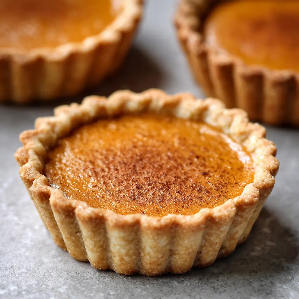 Pumpkin Pie Cookies with Scalloped Shortbread Crust and Spiced Filling 1 Overhead view of a matte, slightly domed orange-brown pumpkin filling inside a crumbly shortbread shell. (Pumpkin Pie Cookies)