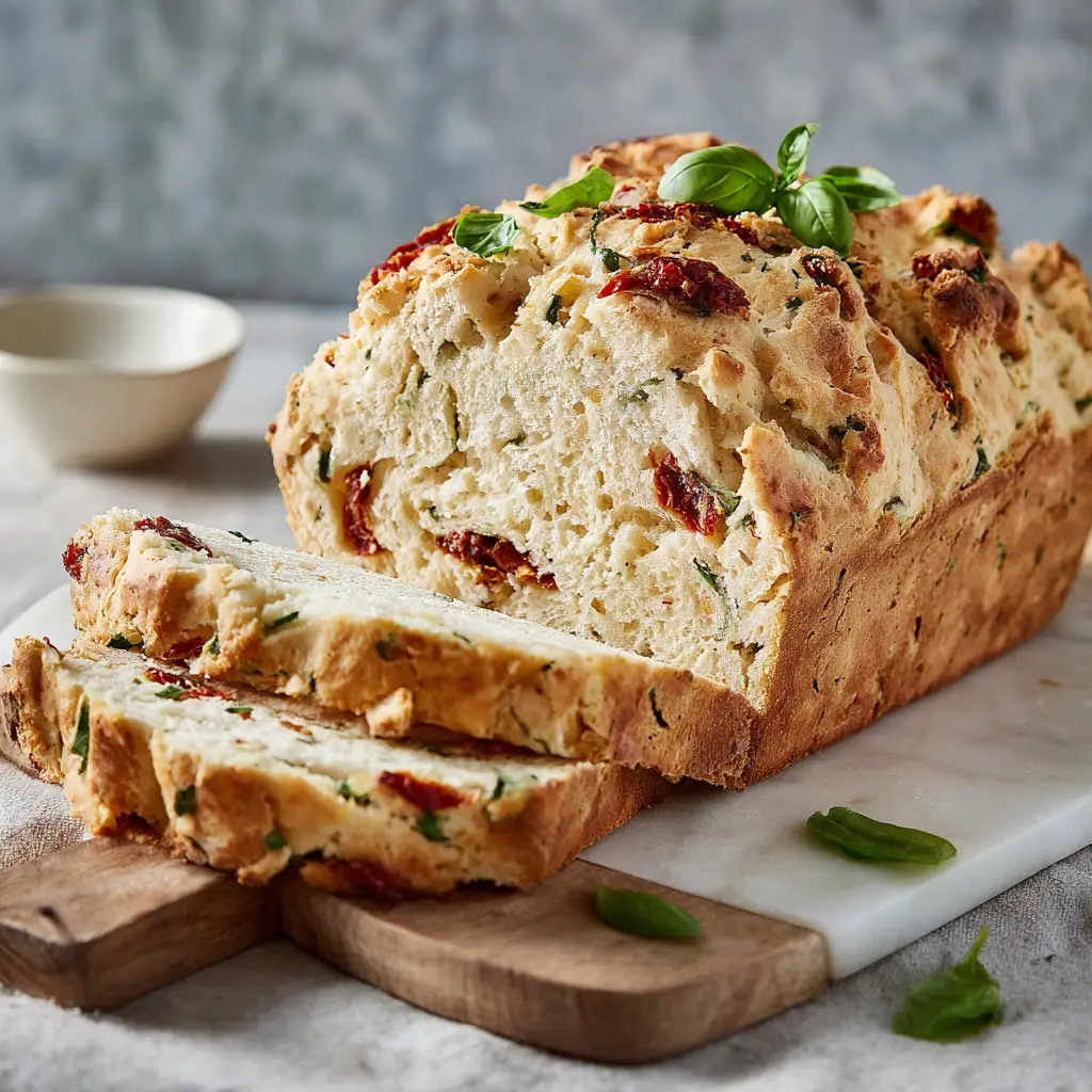 Savory Tomato Basil Bread: The Ultimate Artisan Loaf with a Golden Craggy Crust 1 Close up of the airy crumb of Savory Tomato Basil Bread studded with sun-dried tomatoes.