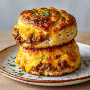 Close up of fluffy golden-brown Butter Swim Biscuits with bubbly orange cheddar crust. (Butter Swim Biscuits)