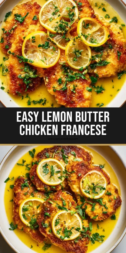 Lemon Butter Chicken Francese: The Ultimate Golden Pan-Fried Recipe 4 Overhead shot of golden-brown Lemon Butter Chicken Francese in a vibrant yellow sauce with lemon slices and parsley. (Lemon Butter Chicken Francese)
