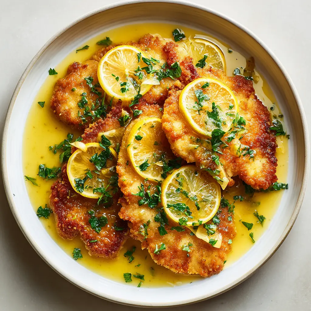 Lemon Butter Chicken Francese: The Ultimate Golden Pan-Fried Recipe 1 Detailed shot of vibrant yellow lemon butter sauce with softened lemon rounds and fresh parsley. (Lemon Butter Chicken Francese)