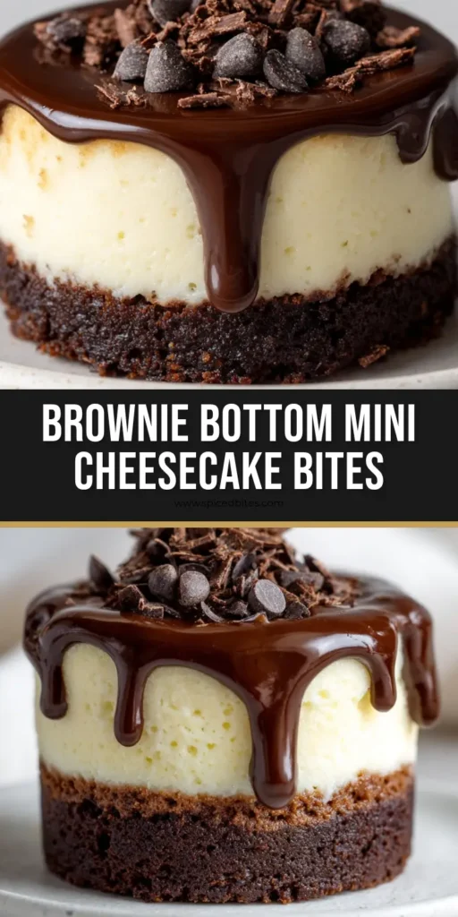 Brownie Bottom Mini Cheesecakes: The Ultimate Fudgy and Creamy Handheld Treat 4 A stack of Brownie Bottom Mini Cheesecakes with dripping ganache and chocolate curls on a white plate.