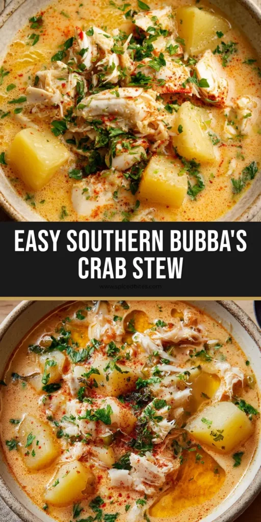Bubba’s Crab Stew: A Velvety Low-Country Coastal Classic 4 A rustic bowl of Bubba's Crab Stew with velvety orange broth, chunks of white crab, and golden butter pools.