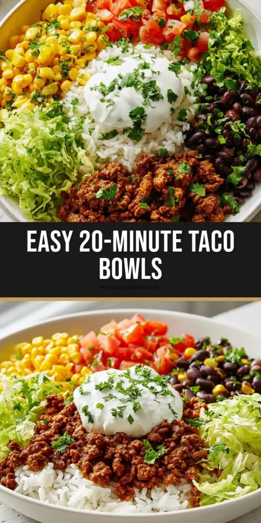 Ground Beef Taco Bowls: The Ultimate Weeknight Meal Prep Solution 4 A wide shallow white ceramic bowl containing Ground Beef Taco Bowls with fluffy rice, spice-glazed beef, corn, black beans, and a sour cream dollop.