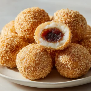 Red Bean Paste Sesame Balls: The Ultimate Crispy and Chewy Guide 3 Overhead shot of golden-brown sesame balls showing the dense toasted white sesame seed crust and Red Bean Paste center.