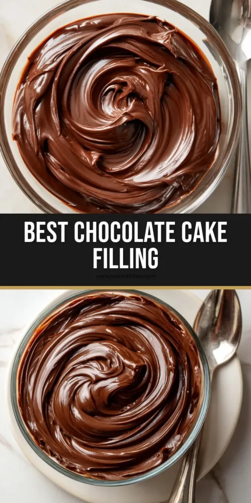 Chocolate Cake Filling Recipe: The Ultimate Glossy Milk Chocolate Ganache 4 Overhead view of a thick, glossy milk chocolate ganache in a glass bowl on marble for a Chocolate Cake Filling Recipe.